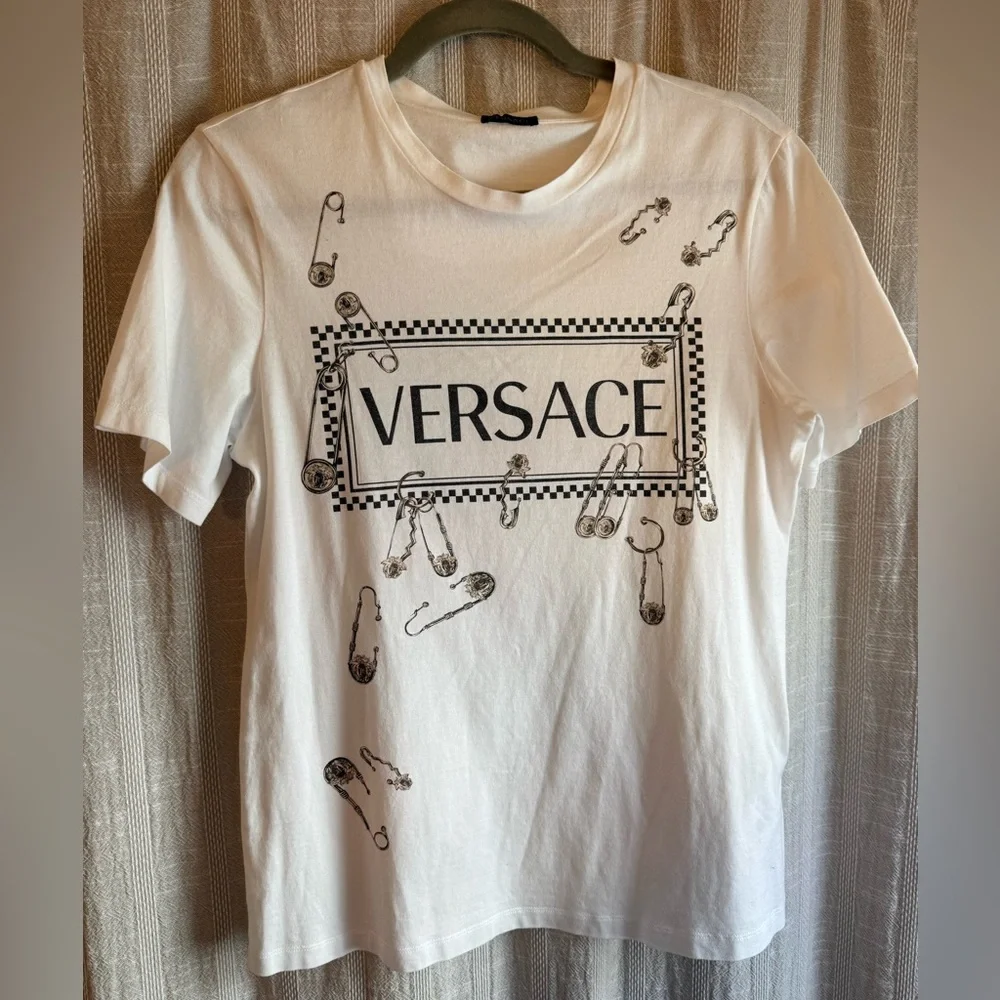 Versace Classic White Tee w/ Safety Pin Print - Picture 2 of 8